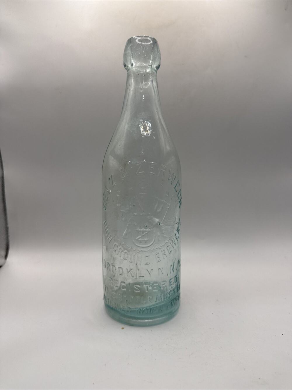 Antique Weil & Zerweck High Ground Brewery Brooklyn NY Aqua Glass Bottle